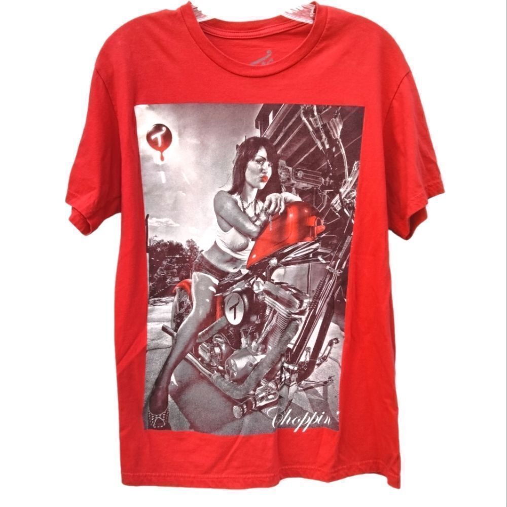 TITS Two in The Shirt Graphic Crew Neck Tee Shirt Sz M Red Short Sleeve